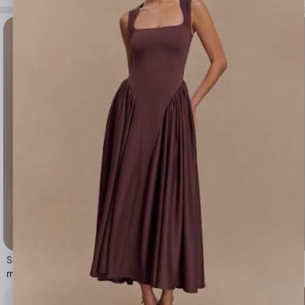 MESHKI SHARON MIDI SCUBA DRESS IN BROWN. WORN ONCE